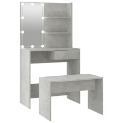 vidaXL Juego de tocador con LED madera contrachapada gris hormigón