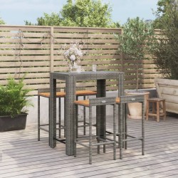 vidaXL Mesa bar y taburetes jardín 5 pzas madera acacia ratán PE gris