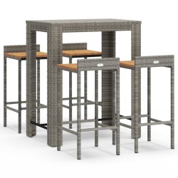 vidaXL Mesa bar y taburetes jardín 5 pzas madera acacia ratán PE gris