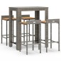 vidaXL Mesa bar y taburetes jardín 5 pzas madera acacia ratán PE gris vidaXL Mesa bar y taburetes jardín 5 pzas madera acacia ratán PE gris
