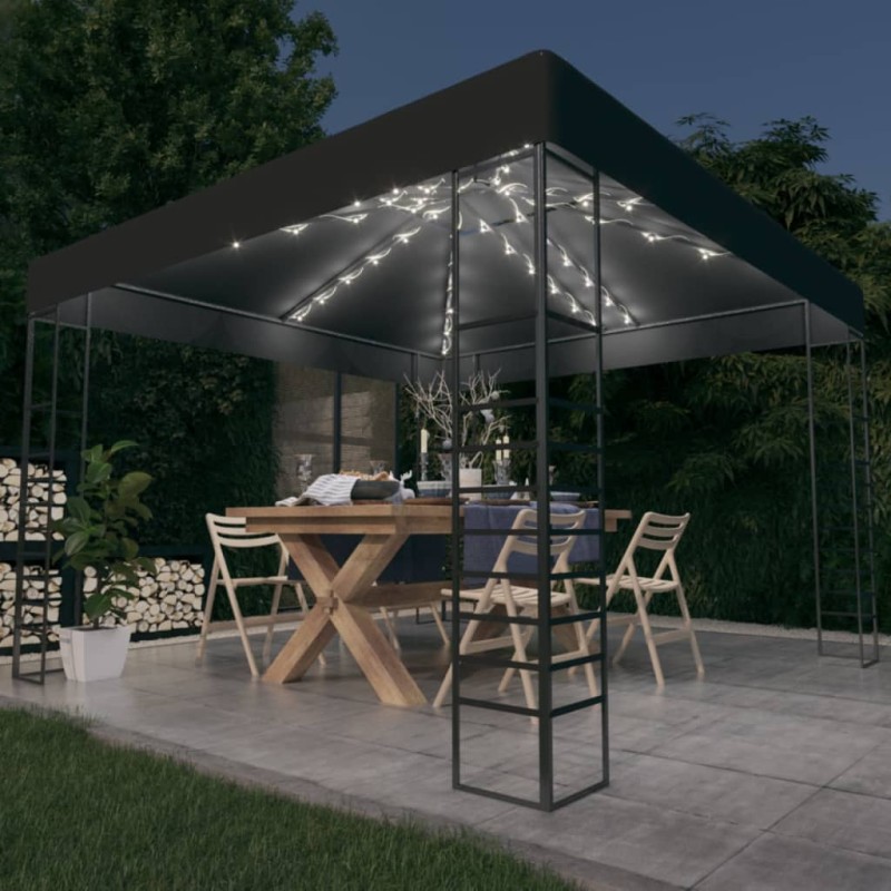 vidaXL Carpa cenador de jardín con tira de luces LED 3x3 m antracita vidaXL Carpa cenador de jardín con tira de luces LED 3x3 m antracita
