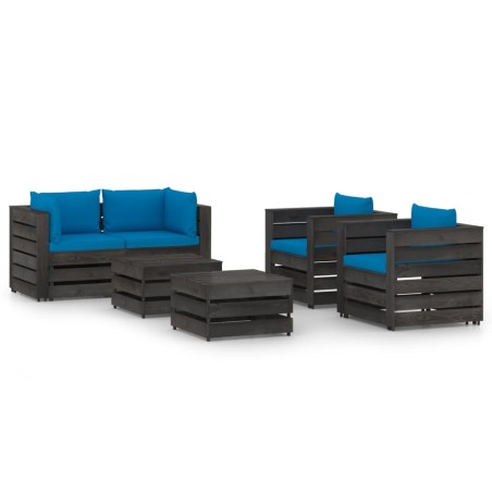 vidaXL Muebles de jardín 6 piezas con cojines madera impregnada gris