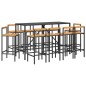 vidaXL Mesa y taburetes altos jardín 11 pzas madera y ratán PE negro vidaXL Mesa y taburetes altos jardín 11 pzas madera y ratán PE negro