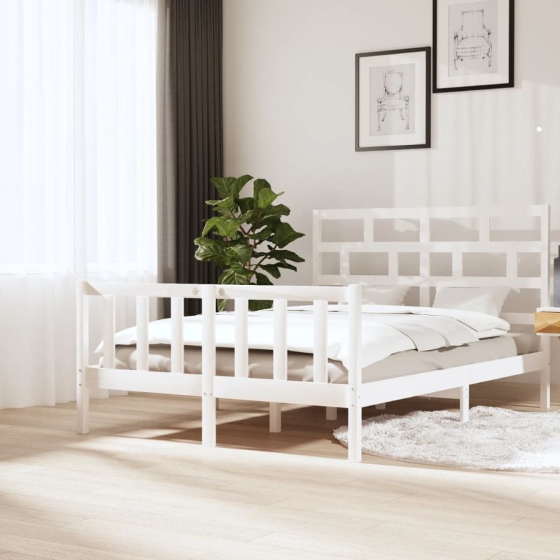 vidaXL Estructura de cama de madera maciza de pino blanco 160x200 cm