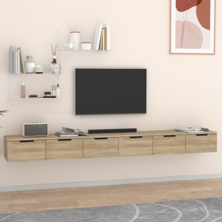 vidaXL Armarios de pared 2 uds contrachapada roble Sonoma 102x30x20 cm