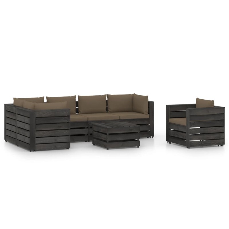 vidaXL Muebles de jardín 7 piezas con cojines madera impregnada gris vidaXL Muebles de jardín 7 piezas con cojines madera impregnada gris