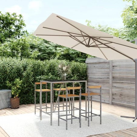 vidaXL Mesa bar y taburetes jardín 5 pzas madera acacia ratán PE gris