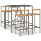 vidaXL Mesa bar y taburetes jardín 5 pzas madera acacia ratán PE gris vidaXL Mesa bar y taburetes jardín 5 pzas madera acacia ratán PE gris