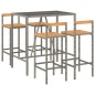 vidaXL Mesa bar y taburetes jardín 5 pzas madera acacia ratán PE gris vidaXL Mesa bar y taburetes jardín 5 pzas madera acacia ratán PE gris