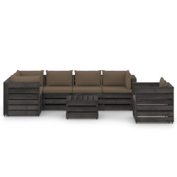 vidaXL Muebles de jardín 7 piezas con cojines madera impregnada gris