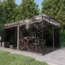 vidaXL Cenador con mosquitera y tira luz LED taupé 4x3x2,73m 180 g/m²