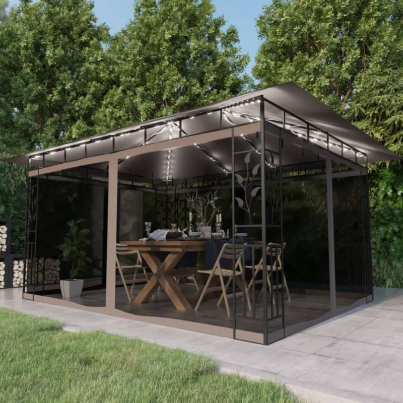 vidaXL Cenador con mosquitera y tira luz LED taupé 4x3x2,73m 180 g/m² vidaXL Cenador con mosquitera y tira luz LED taupé 4x3x2,73m 180 g/m²