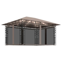 vidaXL Cenador con mosquitera y tira luz LED taupé 4x3x2,73m 180 g/m²