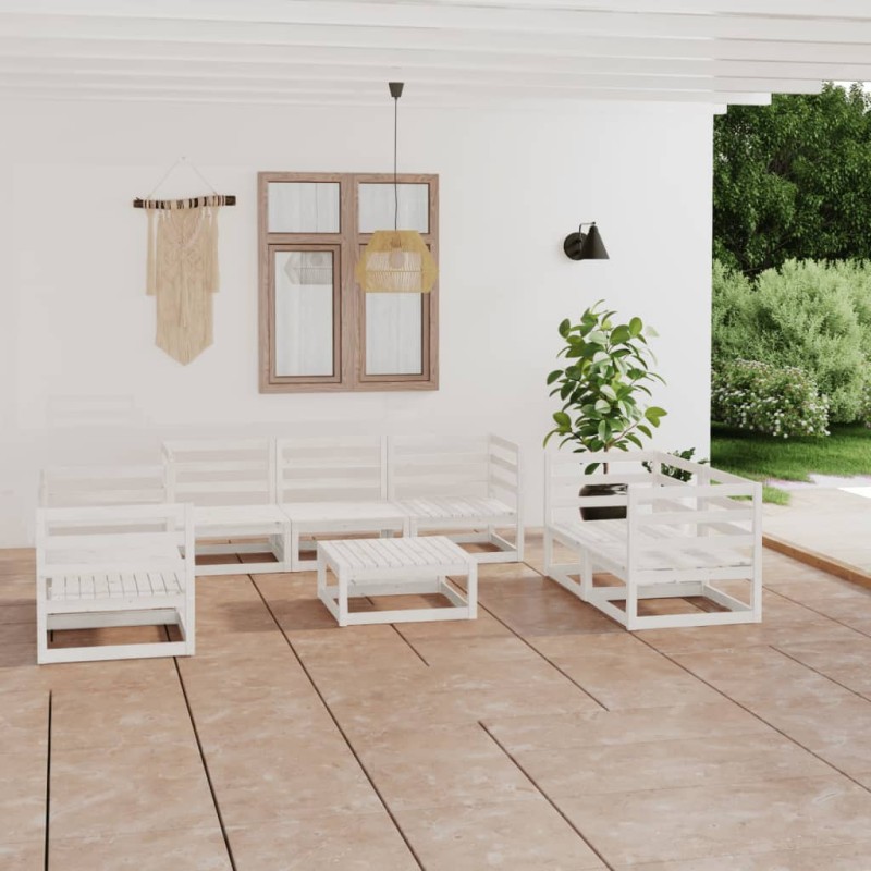 vidaXL Set de salón de jardín de 8 piezas blanco madera maciza de pino