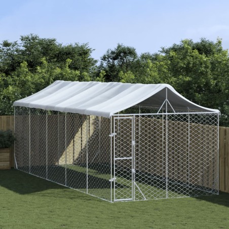 vidaXL Perrera exterior con techo acero galvanizado plata 3x7,5x2,5 m