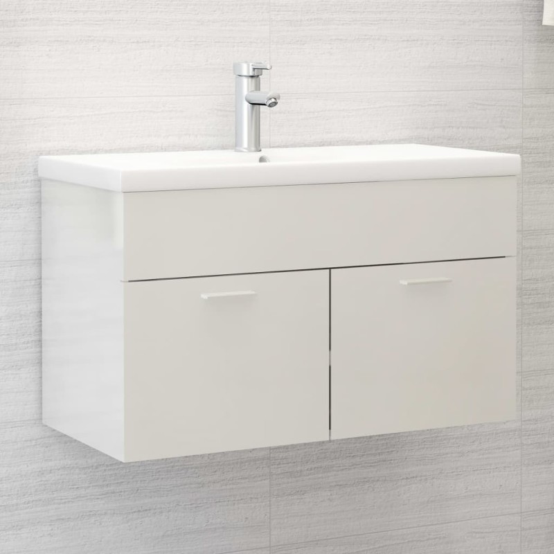 vidaXL Mueble con lavabo madera de ingeniería blanco brillante vidaXL Mueble con lavabo madera de ingeniería blanco brillante