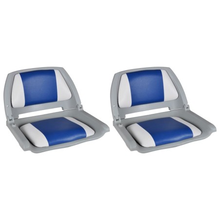 vidaXL 2x Asiento barco respaldo plegable cojín azul blanco 41x51x48cm