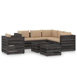 vidaXL Muebles de jardín 8 piezas con cojines madera impregnada gris