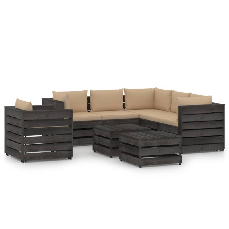 vidaXL Muebles de jardín 8 piezas con cojines madera impregnada gris vidaXL Muebles de jardín 8 piezas con cojines madera impregnada gris
