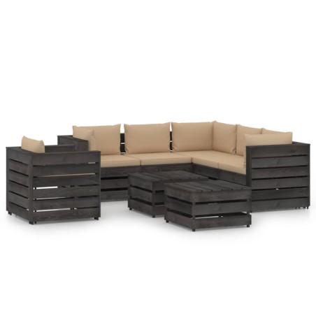 vidaXL Muebles de jardín 8 piezas con cojines madera impregnada gris