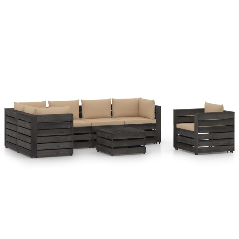 vidaXL Muebles de jardín 7 piezas con cojines madera impregnada gris vidaXL Muebles de jardín 7 piezas con cojines madera impregnada gris
