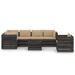 vidaXL Muebles de jardín 7 piezas con cojines madera impregnada gris