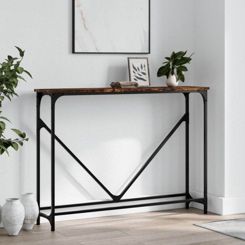 vidaXL Mesa consola madera de ingeniería roble ahumado 102x22,5x75 cm vidaXL Mesa consola madera de ingeniería roble ahumado 102x22,5x75 cm