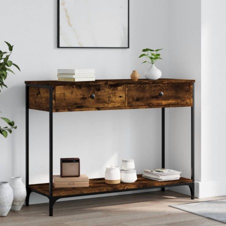 vidaXL Mesa consola madera contrachapada roble ahumado 100x34,5x75 cm