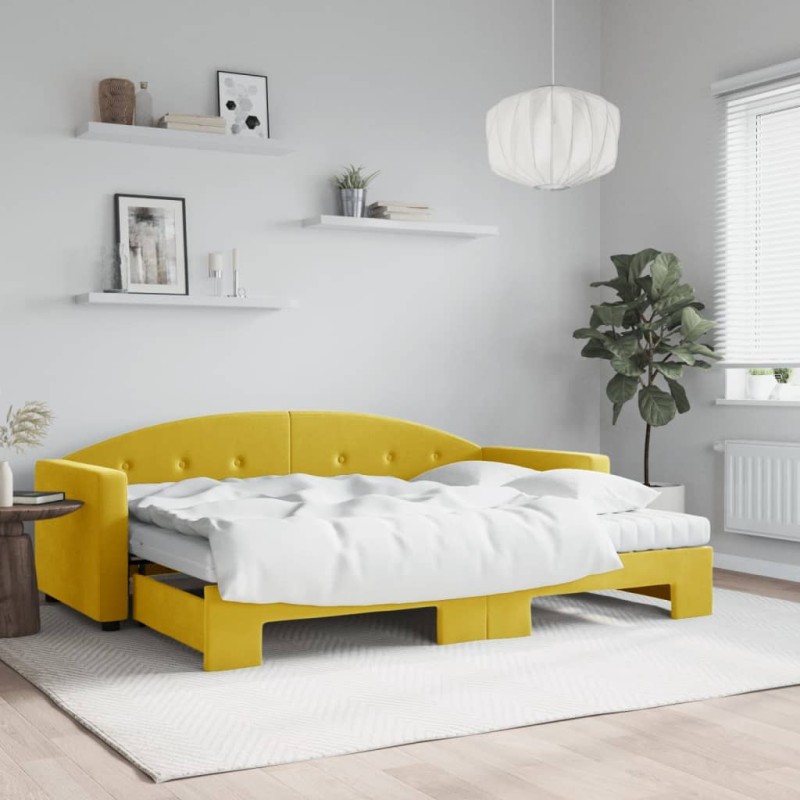 vidaXL Sofá cama nido con cajones terciopelo amarillo 80x200 cm vidaXL Sofá cama nido con cajones terciopelo amarillo 80x200 cm