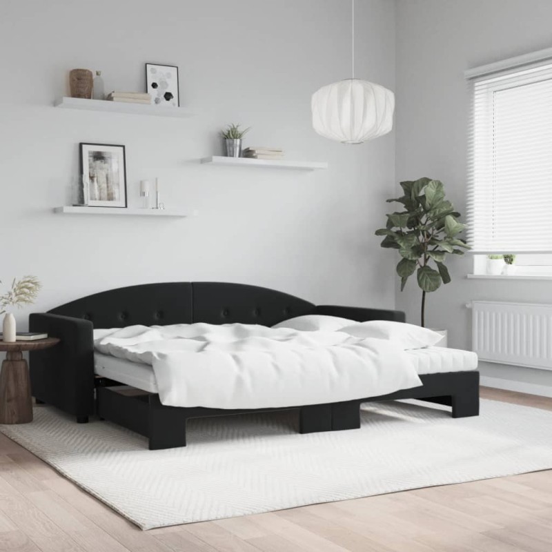 vidaXL Sofá cama nido con colchón terciopelo negro 90x190 cm vidaXL Sofá cama nido con colchón terciopelo negro 90x190 cm