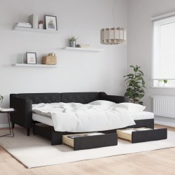 vidaXL Sofá cama nido con cajones tela negro 90x190 cm