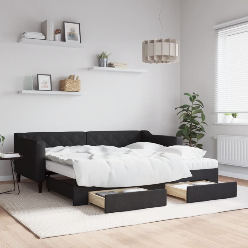 vidaXL Sofá cama nido con cajones tela negro 90x190 cm vidaXL Sofá cama nido con cajones tela negro 90x190 cm