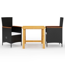 vidaXL Juego de comedor para jardín 3 piezas negro