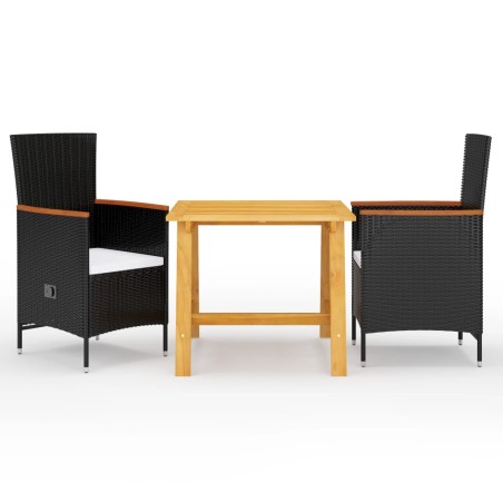 vidaXL Juego de comedor para jardín 3 piezas negro