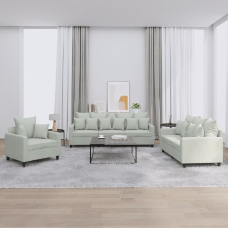 vidaXL Juego de sofás con cojines 3 piezas terciopelo gris claro