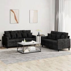 vidaXL Juego de sofás con cojines 2 piezas terciopelo negro
