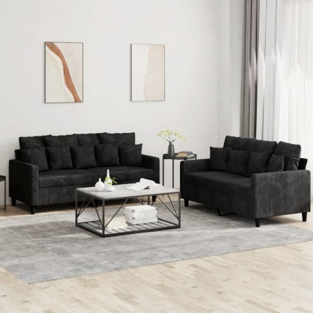 vidaXL Juego de sofás con cojines 2 piezas terciopelo negro