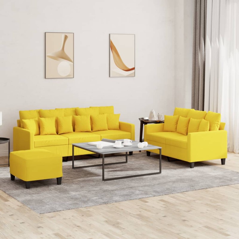 vidaXL Juego de sofás con cojines 3 piezas tela amarillo claro vidaXL Juego de sofás con cojines 3 piezas tela amarillo claro