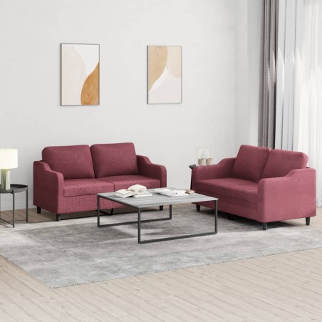vidaXL Juego de sofás con cojines 2 piezas tela rojo tinto