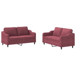 vidaXL Juego de sofás con cojines 2 piezas tela rojo tinto