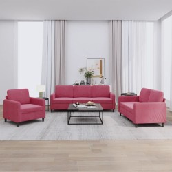 vidaXL Juego de sofás 3 piezas terciopelo rojo tinto