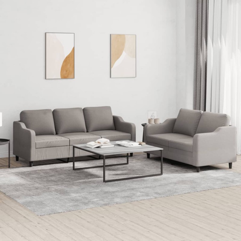 vidaXL Juego de sofás con cojines 2 piezas tela gris taupe vidaXL Juego de sofás con cojines 2 piezas tela gris taupe