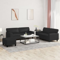vidaXL Juego de sofás 3 piezas cuero sintético negro
