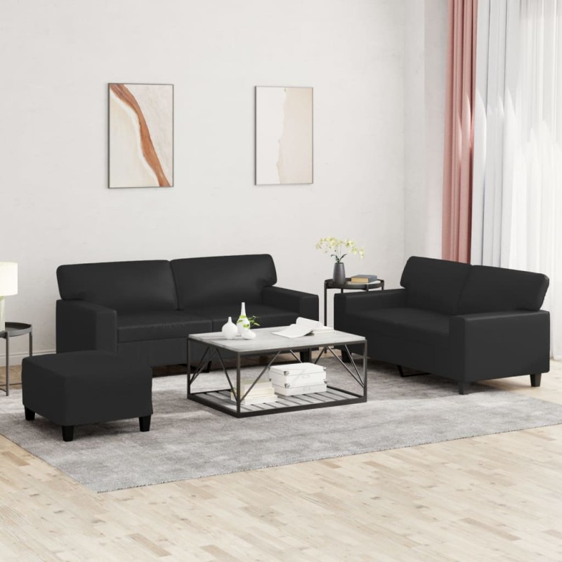 vidaXL Juego de sofás 3 piezas cuero sintético negro vidaXL Juego de sofás 3 piezas cuero sintético negro