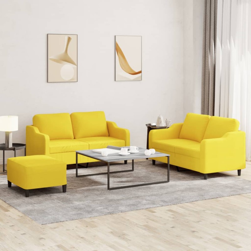 vidaXL Juego de sofás con cojines 3 piezas tela amarillo claro vidaXL Juego de sofás con cojines 3 piezas tela amarillo claro