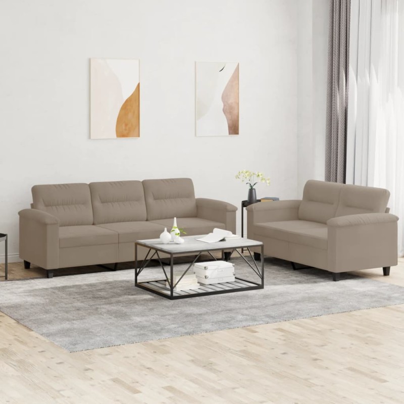 vidaXL Juego de sofás con cojines 2 piezas tela microfibra taupe vidaXL Juego de sofás con cojines 2 piezas tela microfibra taupe