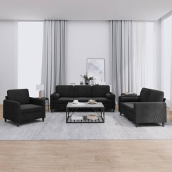 vidaXL Juego de sofás con cojines 3 piezas terciopelo negro