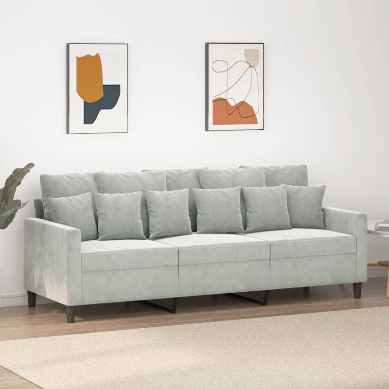 vidaXL Sofá de 3 plazas terciopelo gris claro 180 cm vidaXL Sofá de 3 plazas terciopelo gris claro 180 cm