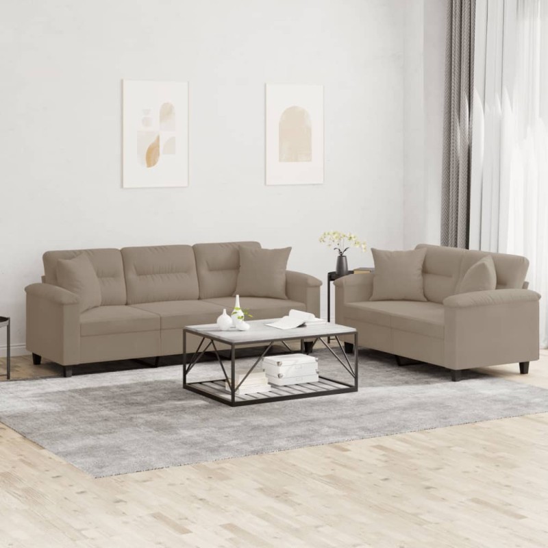 vidaXL Juego de sofás con cojines 2 piezas tela microfibra gris taupe vidaXL Juego de sofás con cojines 2 piezas tela microfibra gris taupe