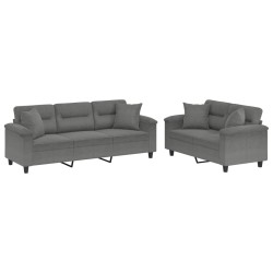 vidaXL Juego de sofás con cojines 2 piezas tela microfibra gris oscuro